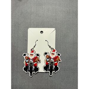 Motorcycle Santa Acrylic‎ Christmas Earrings